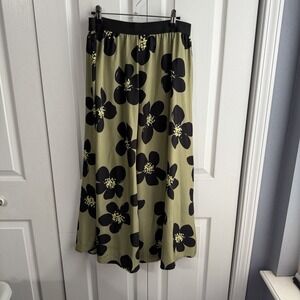 SHEIN Black Green Floral Maxi Skirt Women's Size Large Boho Office Preppy